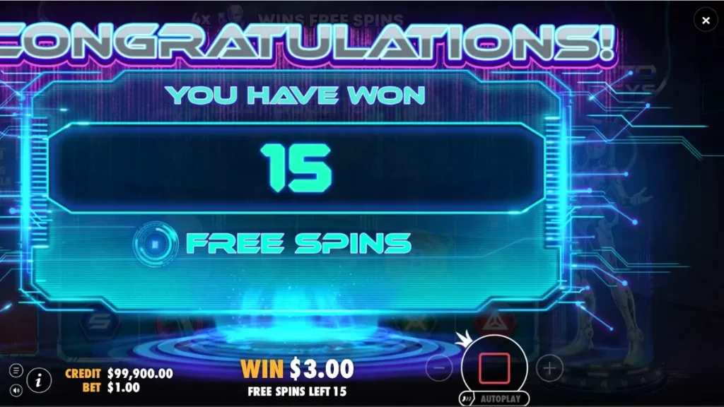 Interface futurista e neon do slot Crypto Genesys com símbolos de criptomoedas.