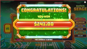 Interface neon e futurista do slot Super Serge